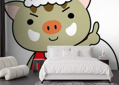 Cute Boar's Santa Claus emotional expression set Wall mural